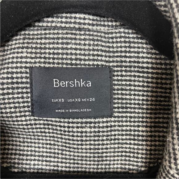 Bershka Long Sleeve Notch Collar Single Button Houndstooth Coat Black White XS - Picture 4 of 6
